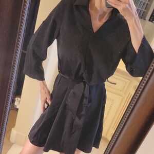 *HALARA Black Belted Flowy Shirt Dress,  S